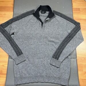 Kinross 100% Cashmere Quarter Zip Sweater Mock Neck Pullover Grey W/ Black LS